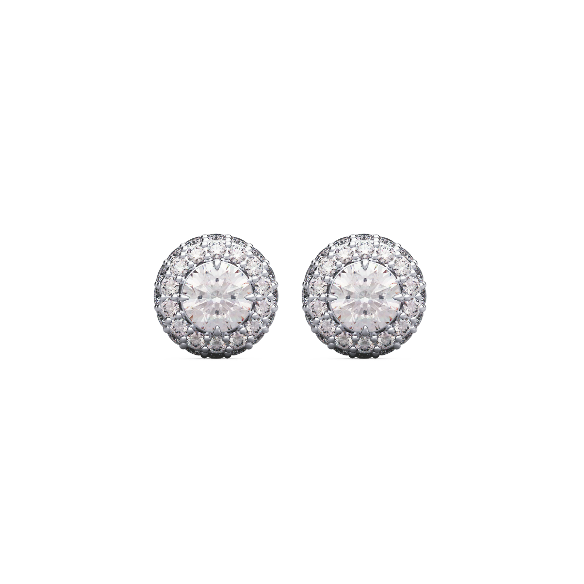 Pavé-diamond halo stud earrings in white gold